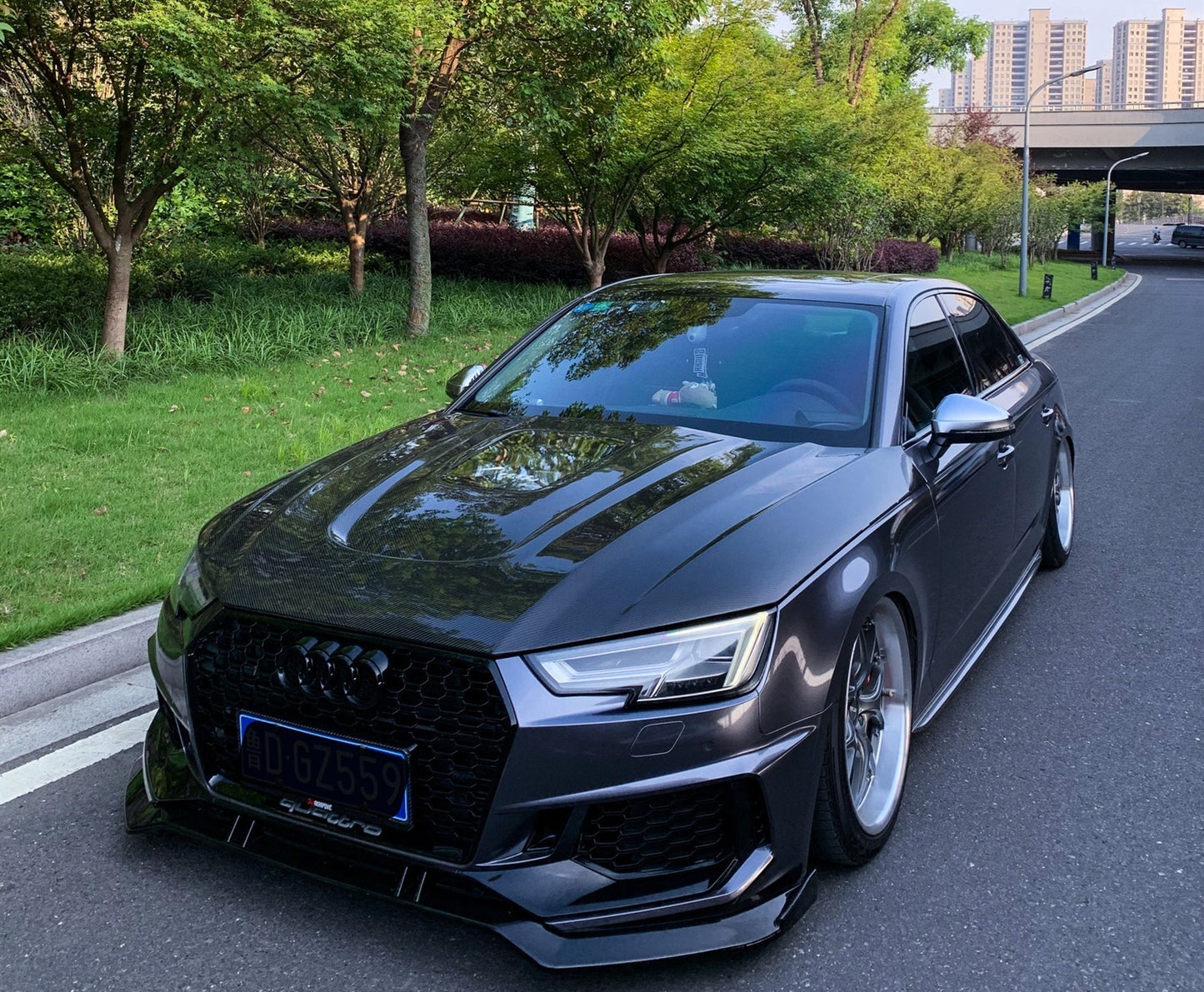 SD Carbon Fiber Tempered Glass Hood Bonnet For Audi A4 S4 2017-ON B9 B9.5
